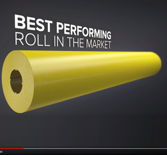 YouTube video frame of an unshafted NCCM<sup>®</sup> Premier Yellow roll with the claim of best performing roll in the market
