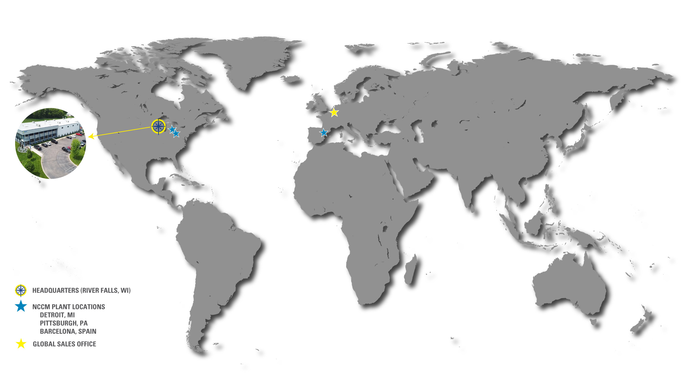 World map showing NCCM Company locations