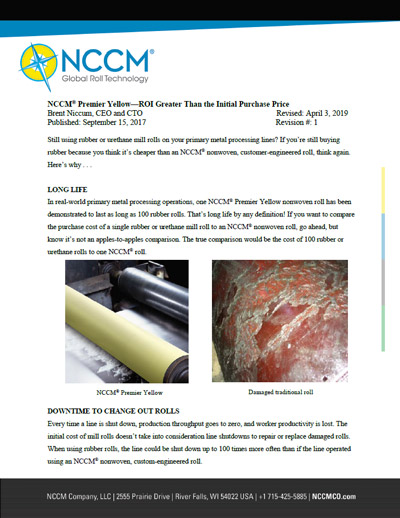 First page of NCCM<sup>®</sup> Premier Yellow—ROI Greater Than Initial Purchase Price white paper